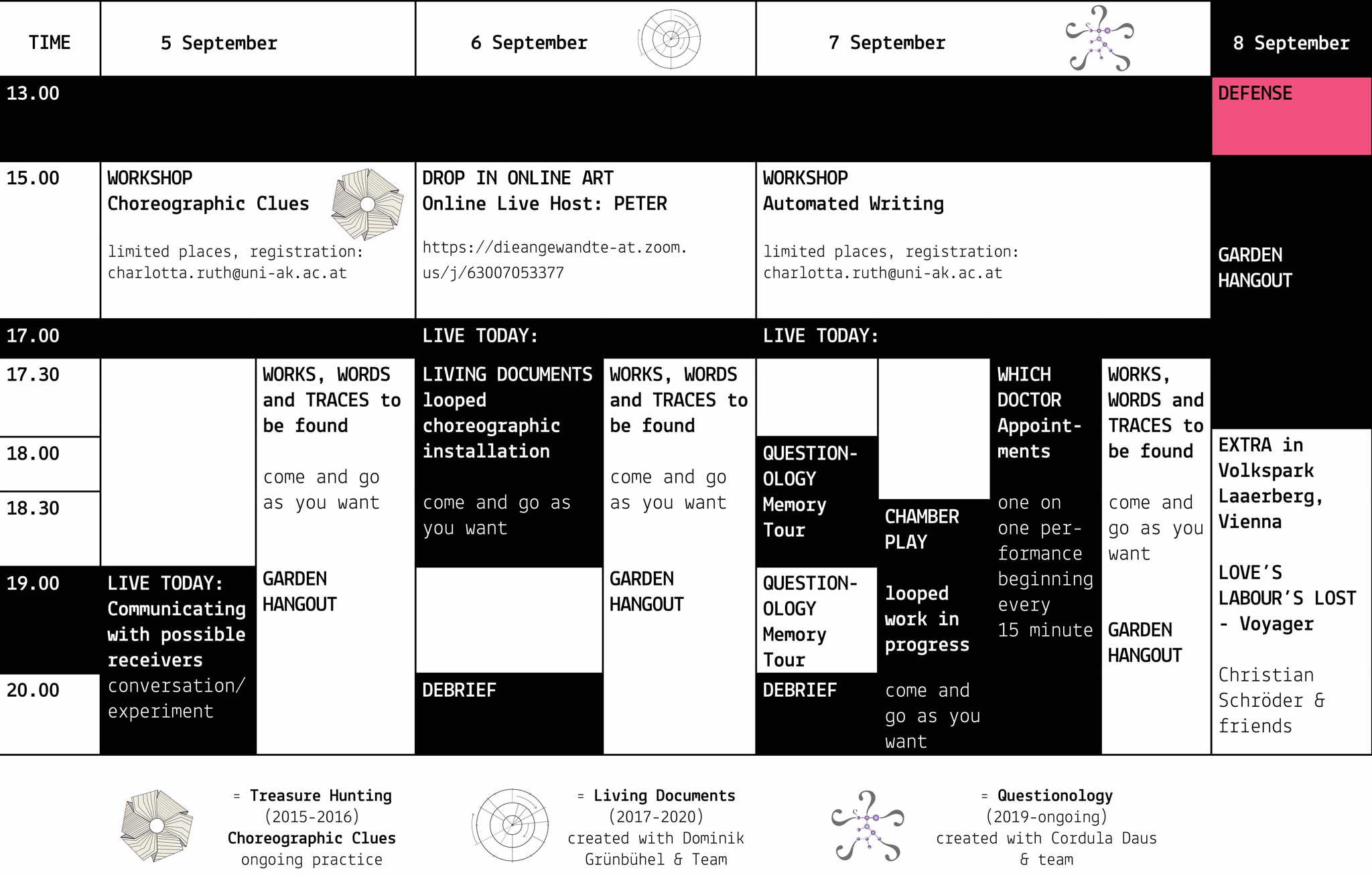 Schedule of the festival week